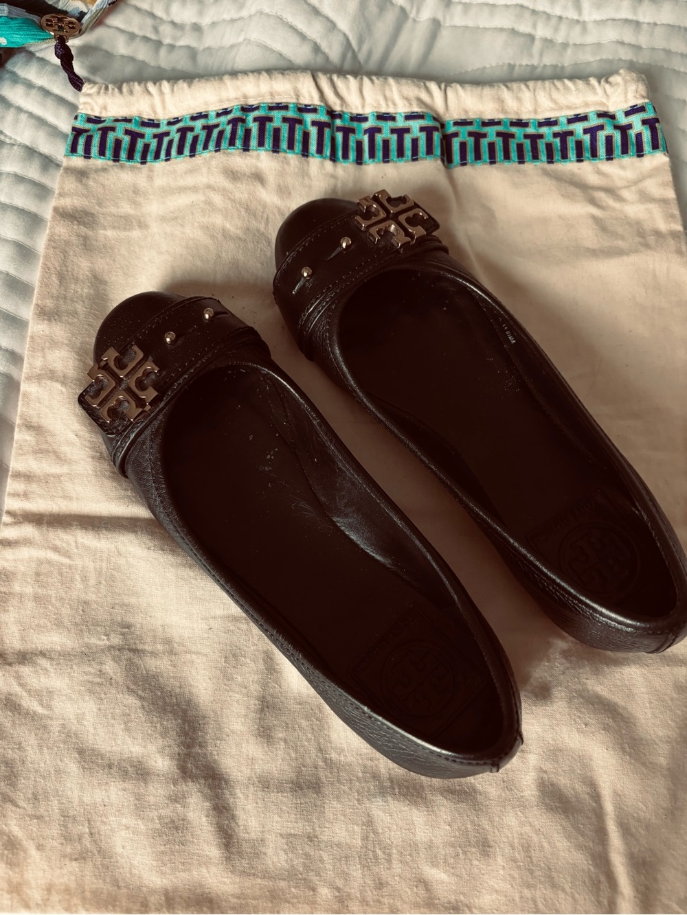 Tory Burch Black Logo Cap-Toe Ballet Flats